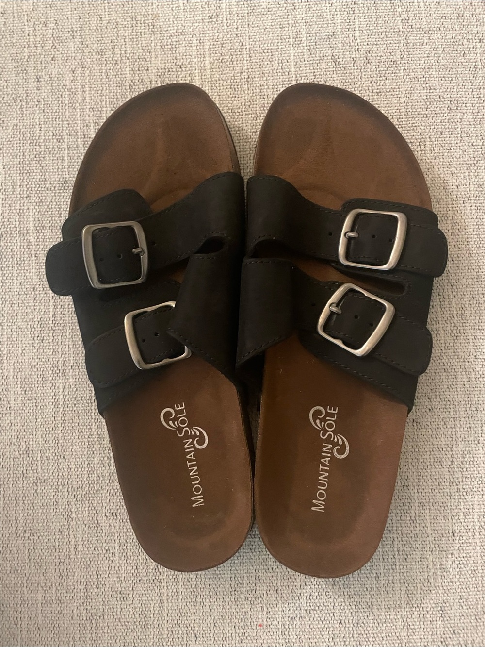 Women’s Black Double-Buckle Slide Sandals